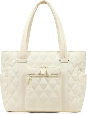 Tote Bag for Women, Lightweight Puffy Tote Bag with Compartments, Quilted Shoulder Bag Handbag for Travel, Work