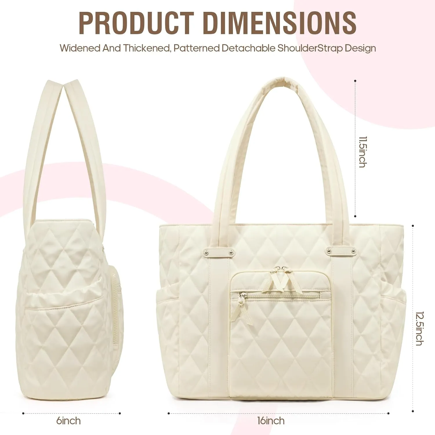 Tote Bag for Women, Lightweight Puffy Tote Bag with Compartments, Quilted Shoulder Bag Handbag for Travel, Work