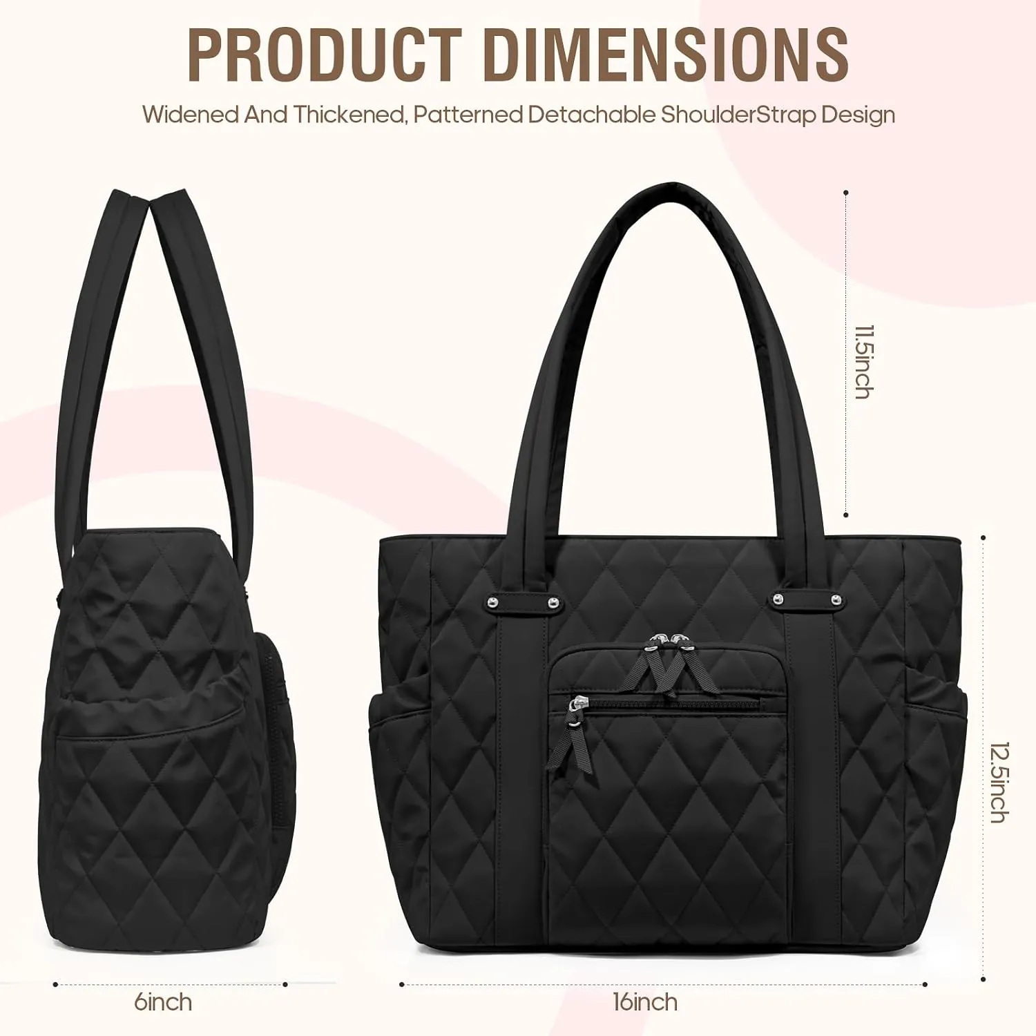Tote Bag for Women, Lightweight Puffy Tote Bag with Compartments, Quilted Shoulder Bag Handbag for Travel, Work