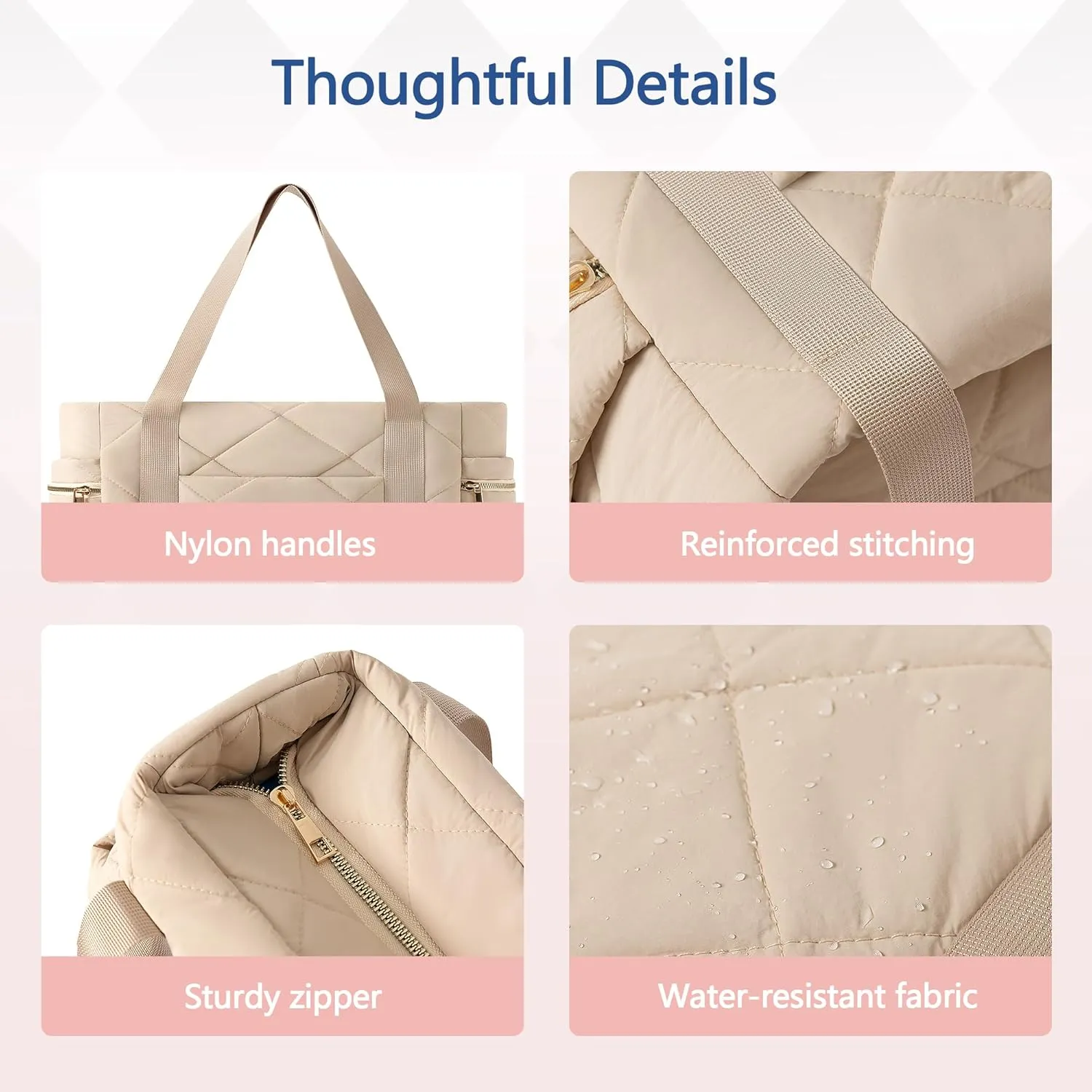 Tote bag for Women Puffer Shoulder Bag with Zipper Travel Quilted Nurse Bag Carry On Laptop Bag for Travel Work