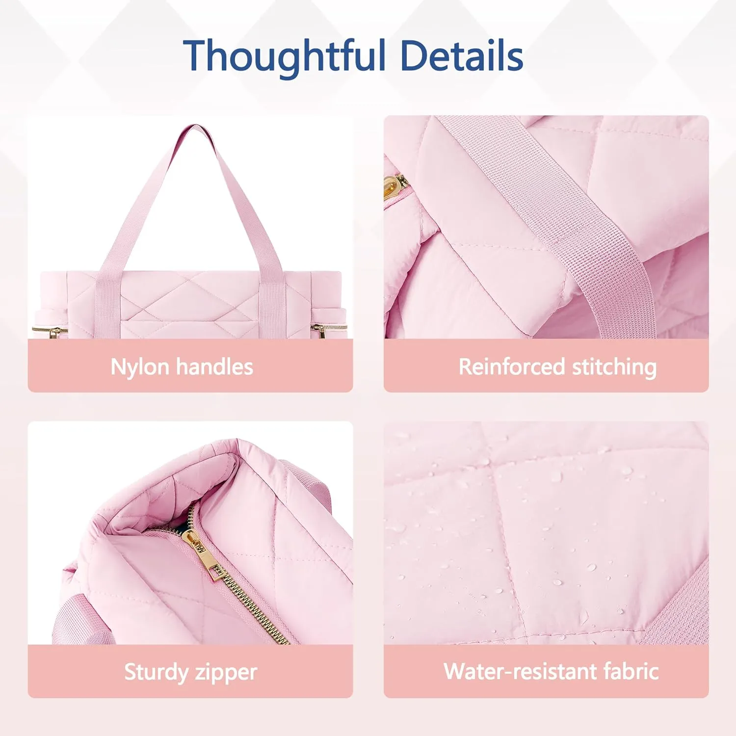 Tote bag for Women Puffer Shoulder Bag with Zipper Travel Quilted Nurse Bag Carry On Laptop Bag for Travel Work