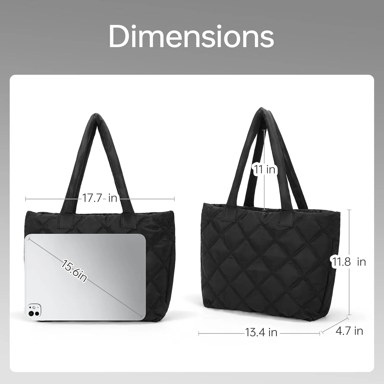 Tote Bag for Women, Puffer Tote Bag with Zipper Quilted Shoulder Bag Handbags with Compartments for Women Travel Work Black