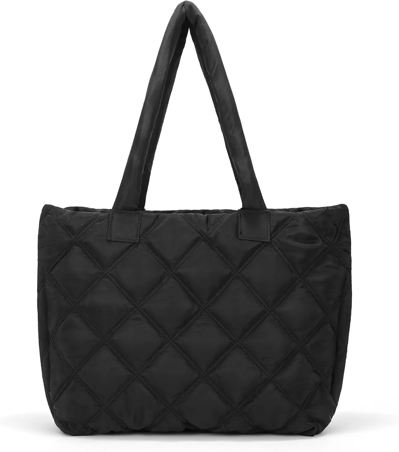 Tote Bag for Women, Puffer Tote Bag with Zipper Quilted Shoulder Bag Handbags with Compartments for Women Travel Work Black
