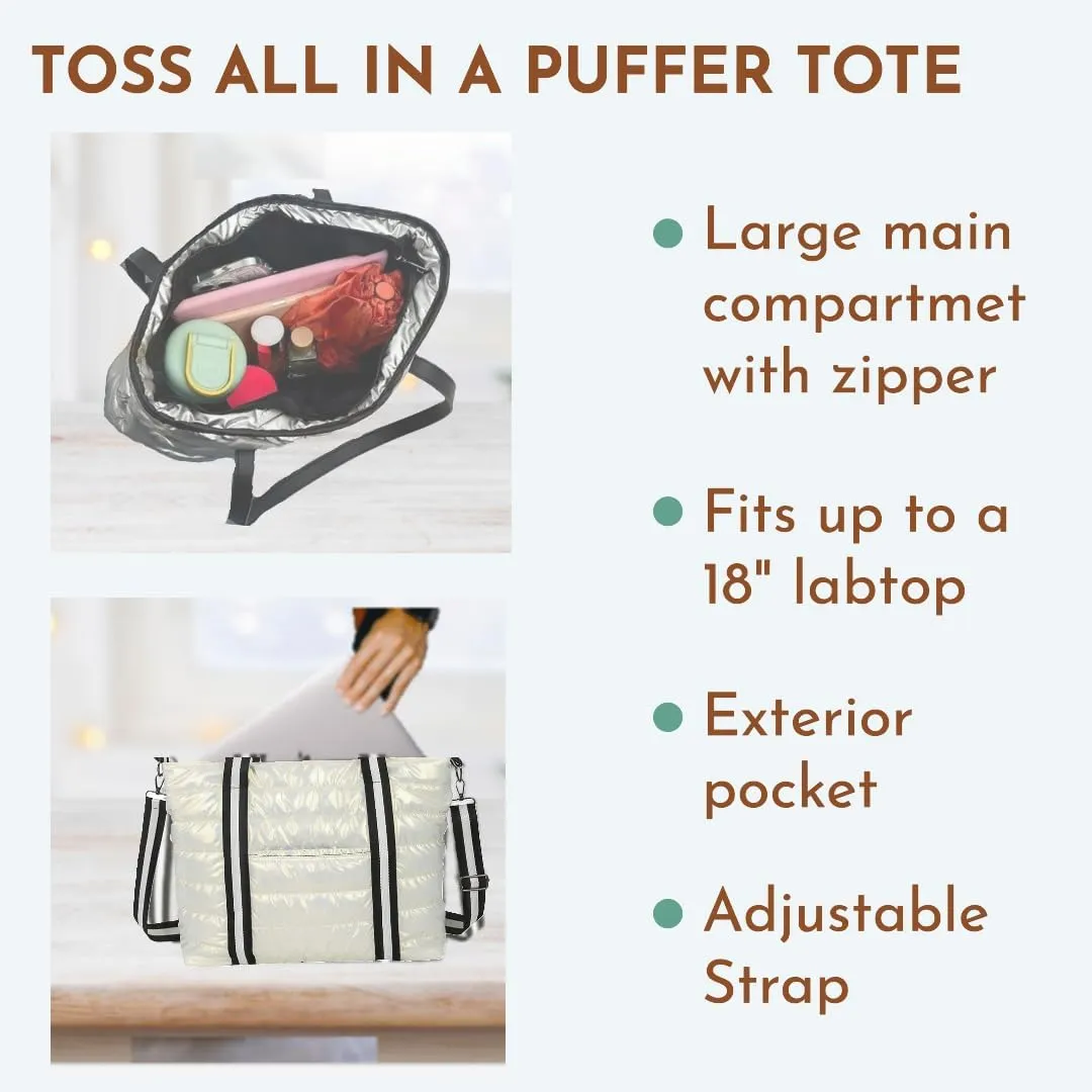 Tote Bag for Women, Quilted Puffer Tote Bag, Shoulder Handbag Crossbody Bag with Zipper for Travel Work Sports Best Gift