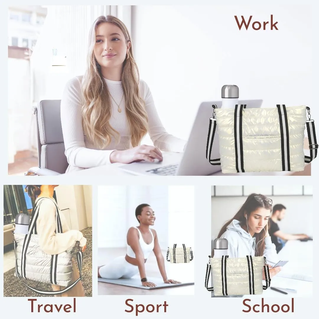 Tote Bag for Women, Quilted Puffer Tote Bag, Shoulder Handbag Crossbody Bag with Zipper for Travel Work Sports Best Gift