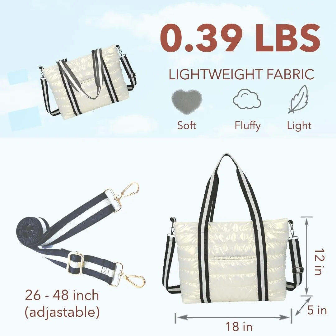 Tote Bag for Women, Quilted Puffer Tote Bag, Shoulder Handbag Crossbody Bag with Zipper for Travel Work Sports Best Gift
