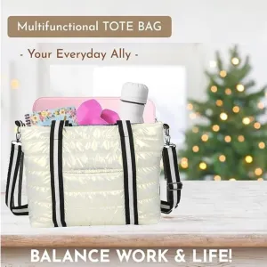 Tote Bag for Women, Quilted Puffer Tote Bag, Shoulder Handbag Crossbody Bag with Zipper for Travel Work Sports Best Gift