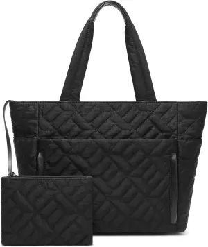 Tote Bag for Women, Quilted Puffer Tote Bag with Zipper, Large Shoulder Handbag Work Bag with Compartments for Travel