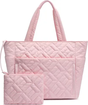 Tote Bag for Women, Quilted Puffer Tote Bag with Zipper, Large Shoulder Handbag Work Bag with Compartments for Travel