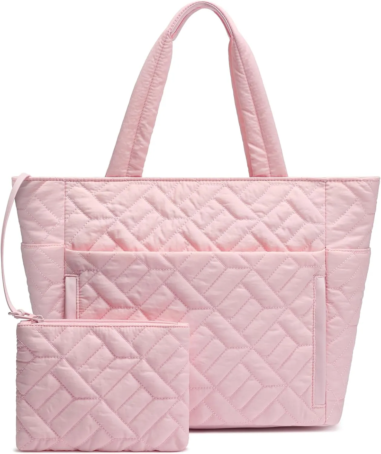 Tote Bag for Women, Quilted Puffer Tote Bag with Zipper, Large Shoulder Handbag Work Bag with Compartments for Travel