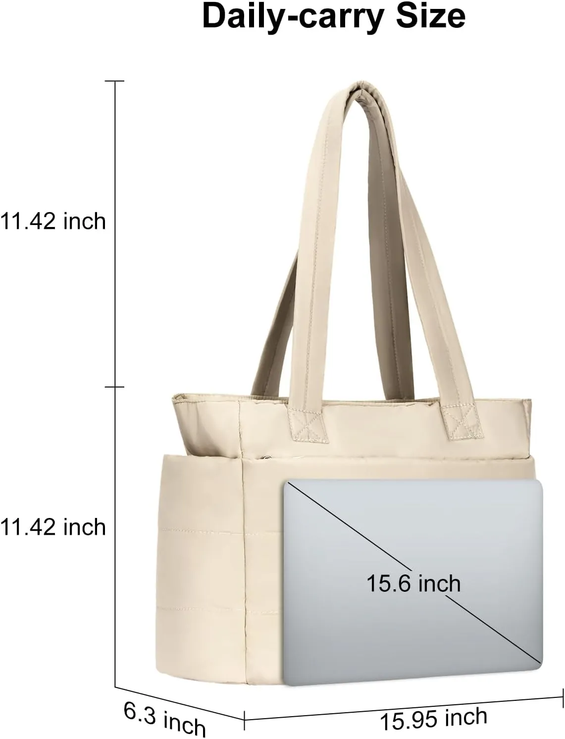 Tote Bag for Women with Zipper, Soft Lightweight Puffy Bag with Compartment, Quilted Handbag for Travel, Work, Sport