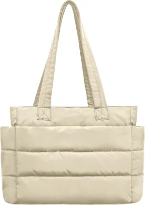 Tote Bag for Women with Zipper, Soft Lightweight Puffy Bag with Compartment, Quilted Handbag for Travel, Work, Sport