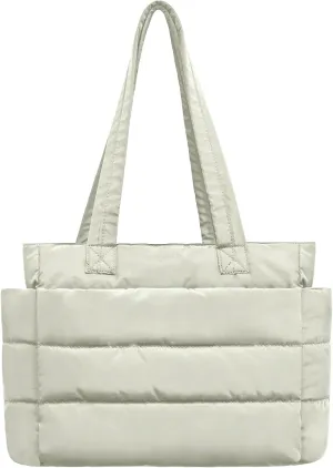 Tote Bag for Women with Zipper, Soft Lightweight Puffy Bag with Compartment, Quilted Handbag for Travel, Work, Sport