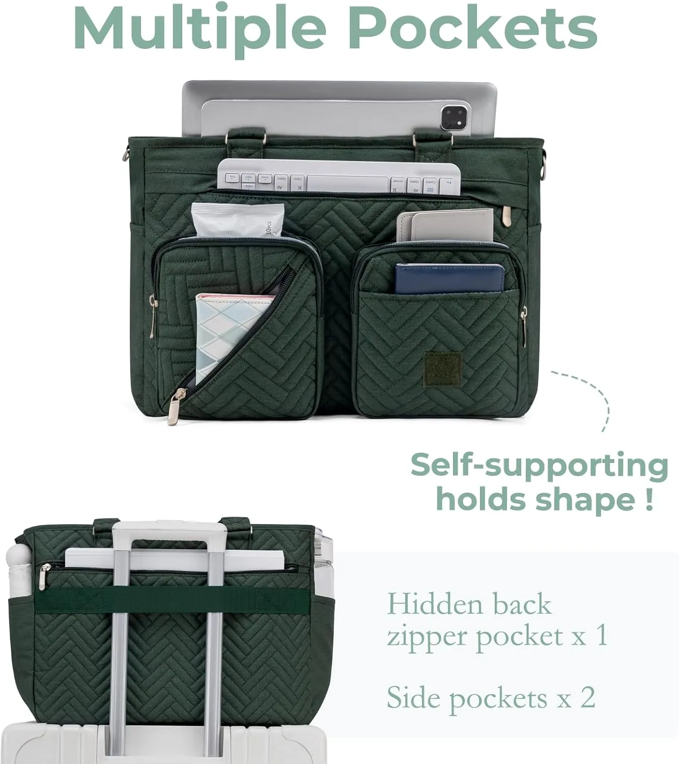 Tote Bag for Women Work Tote Bag with 15.6 Inch Laptop Compartment Quilted Teacher Laptop Bag with Zipper