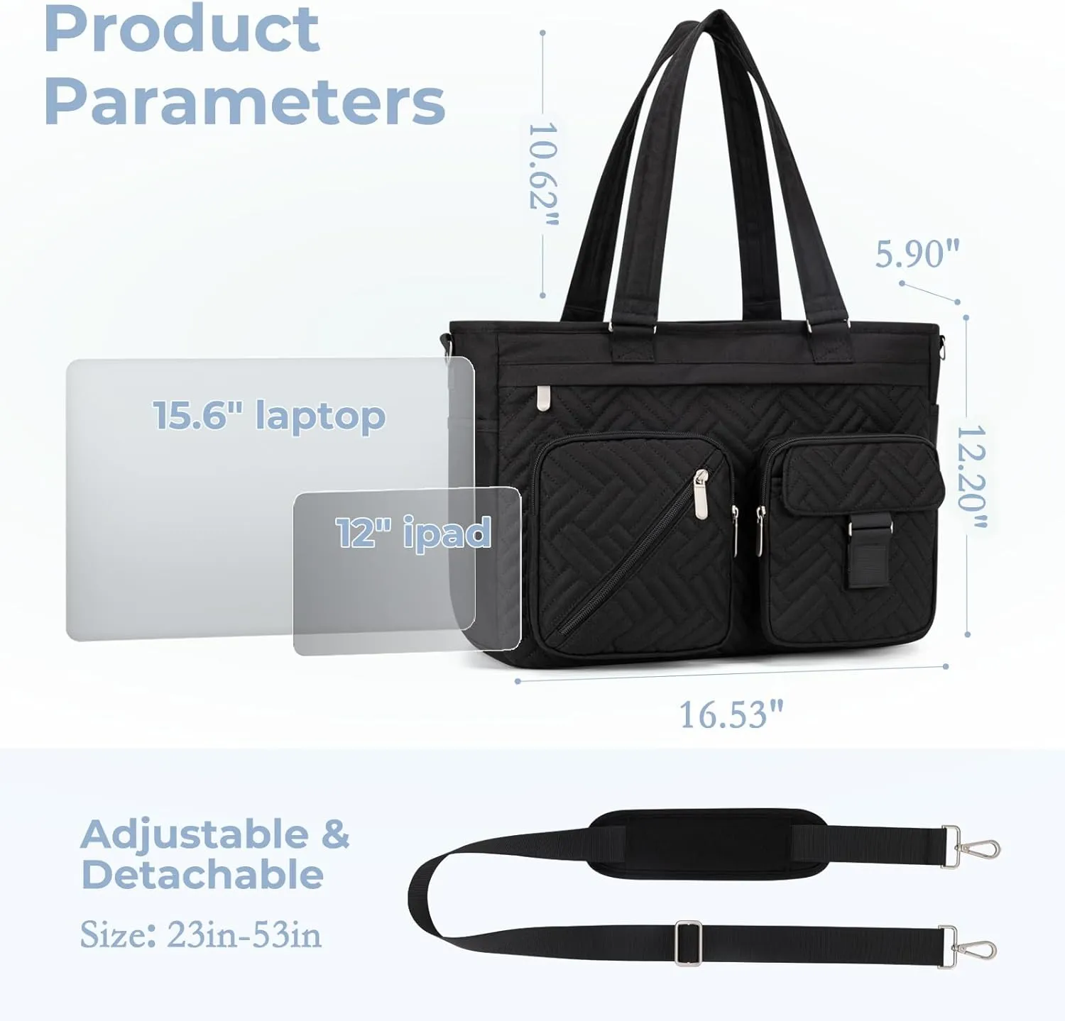 Tote Bag for Women Work Tote Bag with 15.6 Inch Laptop Compartment Quilted Teacher Laptop Bag with Zipper