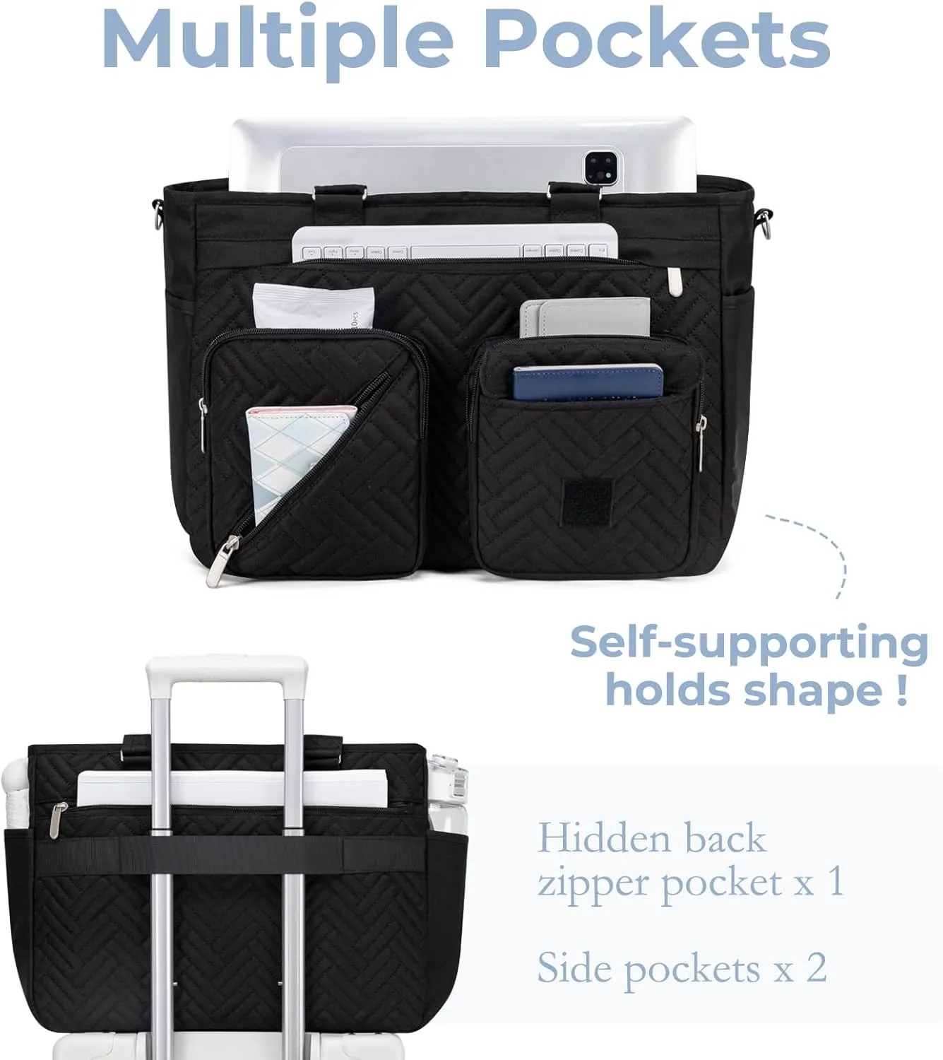 Tote Bag for Women Work Tote Bag with 15.6 Inch Laptop Compartment Quilted Teacher Laptop Bag with Zipper