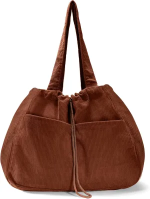 Tote Bag for Women,Corduroy Lightweight Large Capacity Shoulder Bags with Drawstring, Casual Handbag for Travel, Work