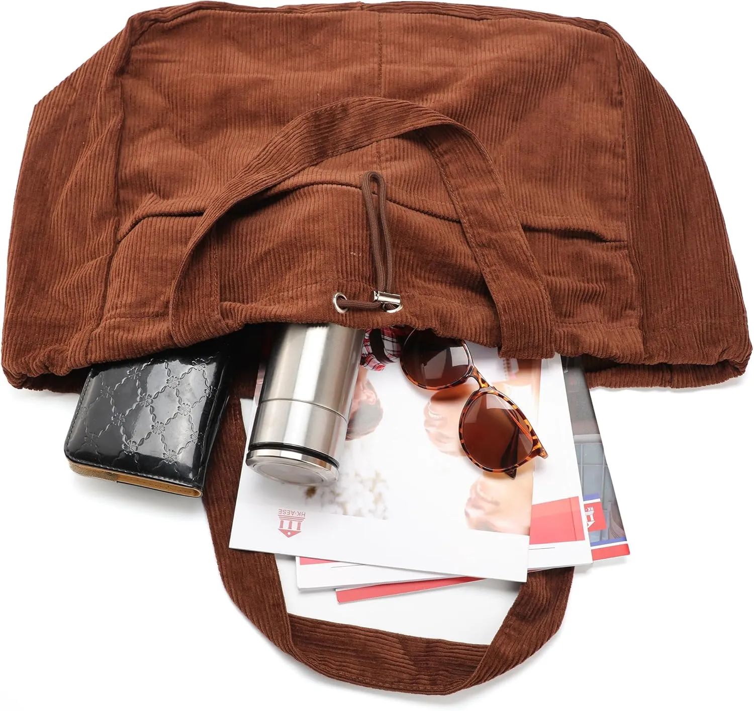 Tote Bag for Women,Corduroy Lightweight Large Capacity Shoulder Bags with Drawstring, Casual Handbag for Travel, Work