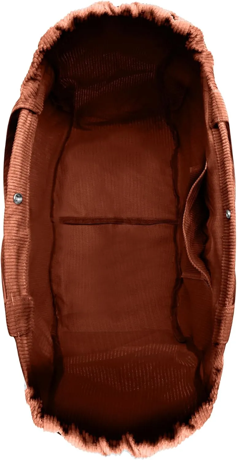 Tote Bag for Women,Corduroy Lightweight Large Capacity Shoulder Bags with Drawstring, Casual Handbag for Travel, Work