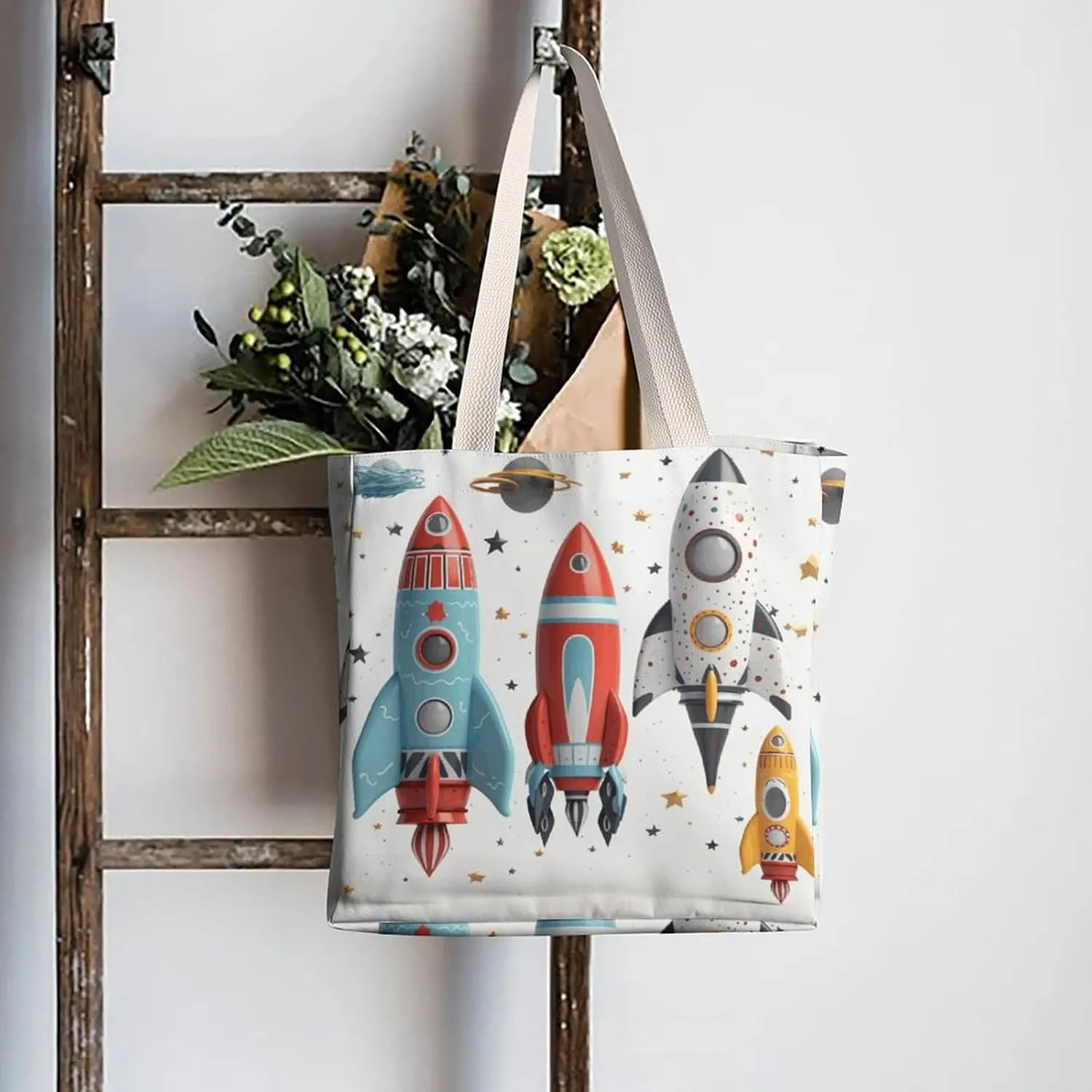 Tote Bag Laptop Handbag Cartoon Santa Claus Grocery Bag Canvas Shoulder Bag Crossbody Bag for Travel