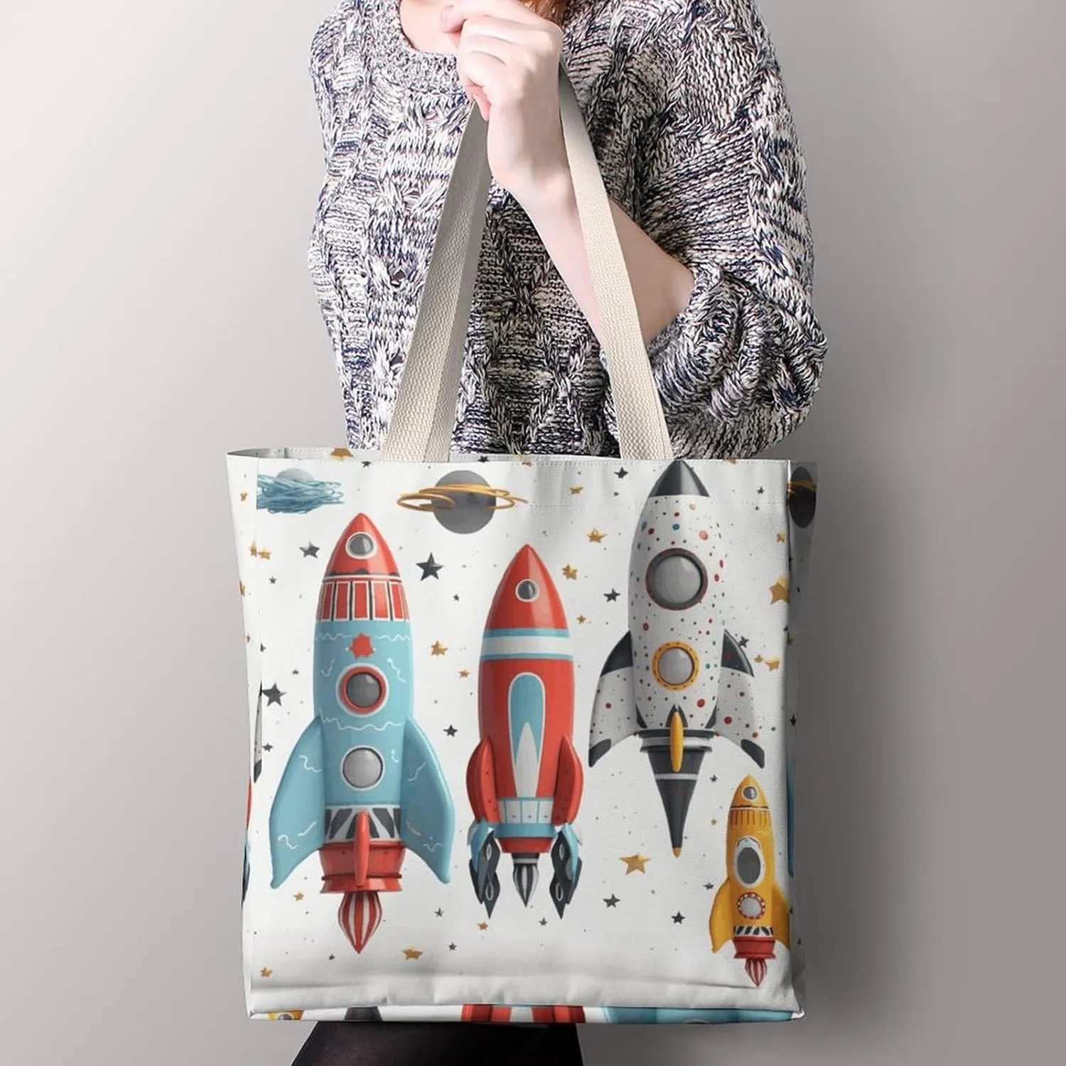 Tote Bag Laptop Handbag Cartoon Santa Claus Grocery Bag Canvas Shoulder Bag Crossbody Bag for Travel