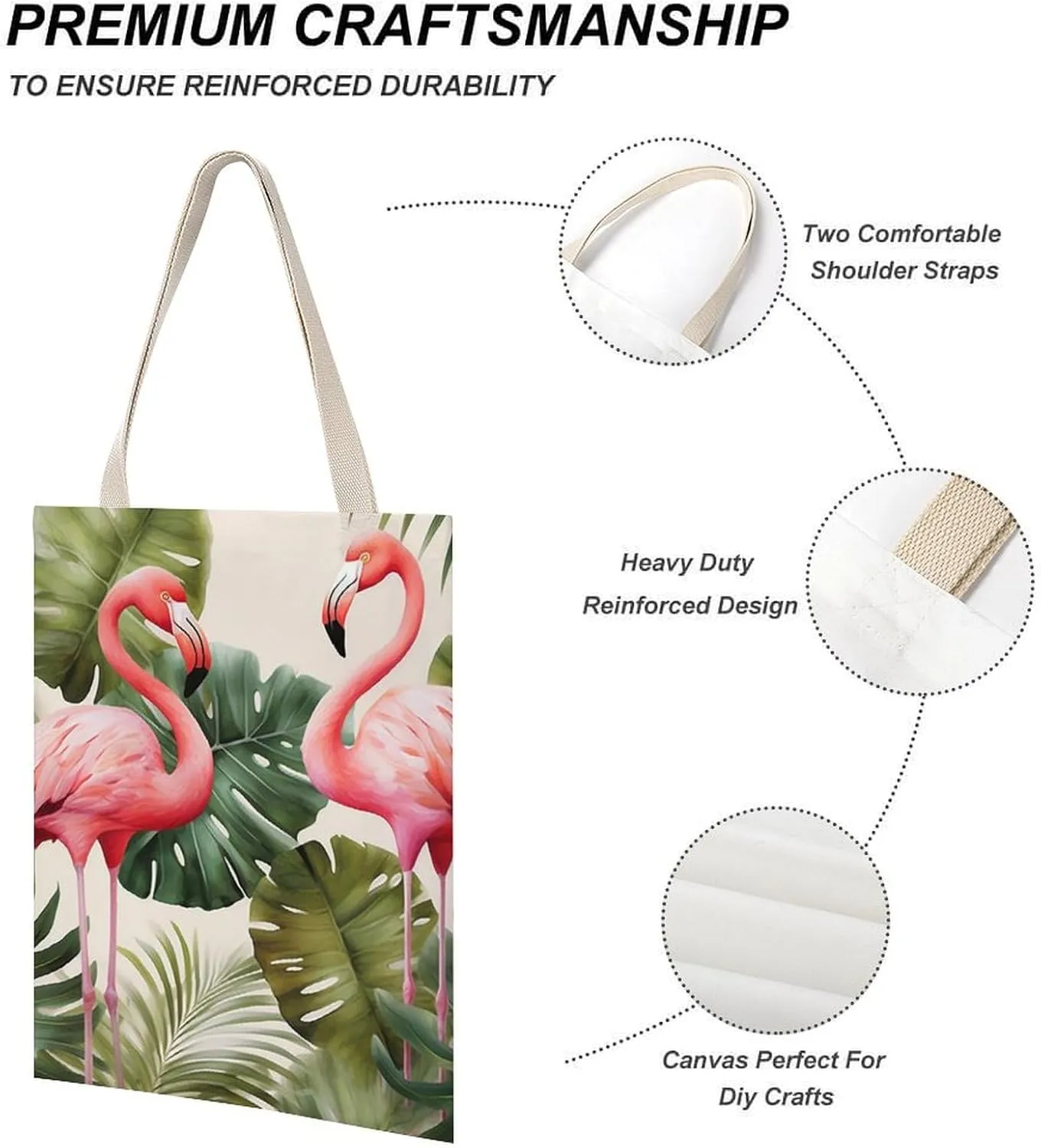 Tote Bag Laptop Handbag Flamingo Palm Trees Leaf Grocery Bag Canvas Shoulder Bag Crossbody Bag for Travel