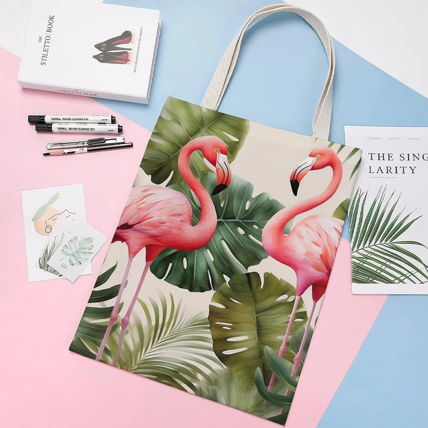 Tote Bag Laptop Handbag Flamingo Palm Trees Leaf Grocery Bag Canvas Shoulder Bag Crossbody Bag for Travel