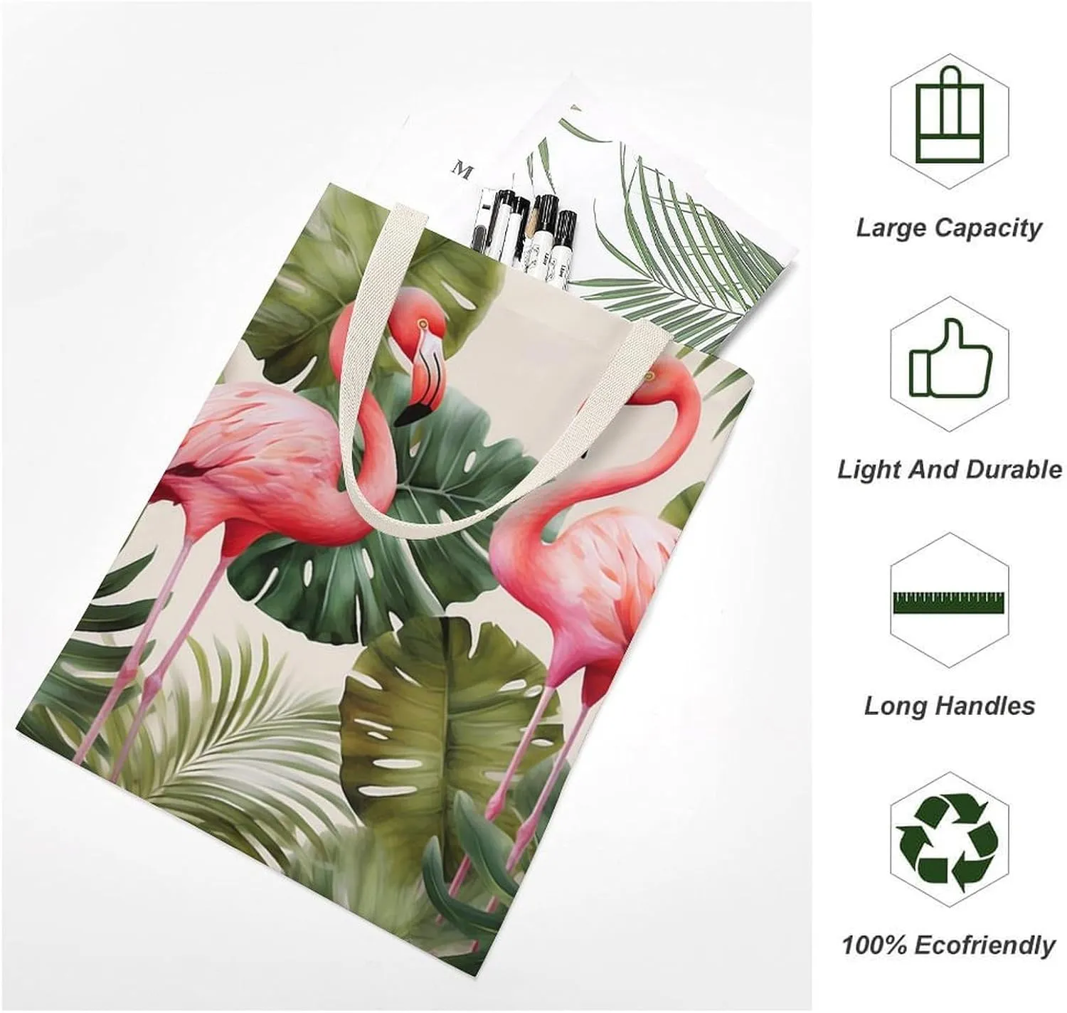 Tote Bag Laptop Handbag Flamingo Palm Trees Leaf Grocery Bag Canvas Shoulder Bag Crossbody Bag for Travel