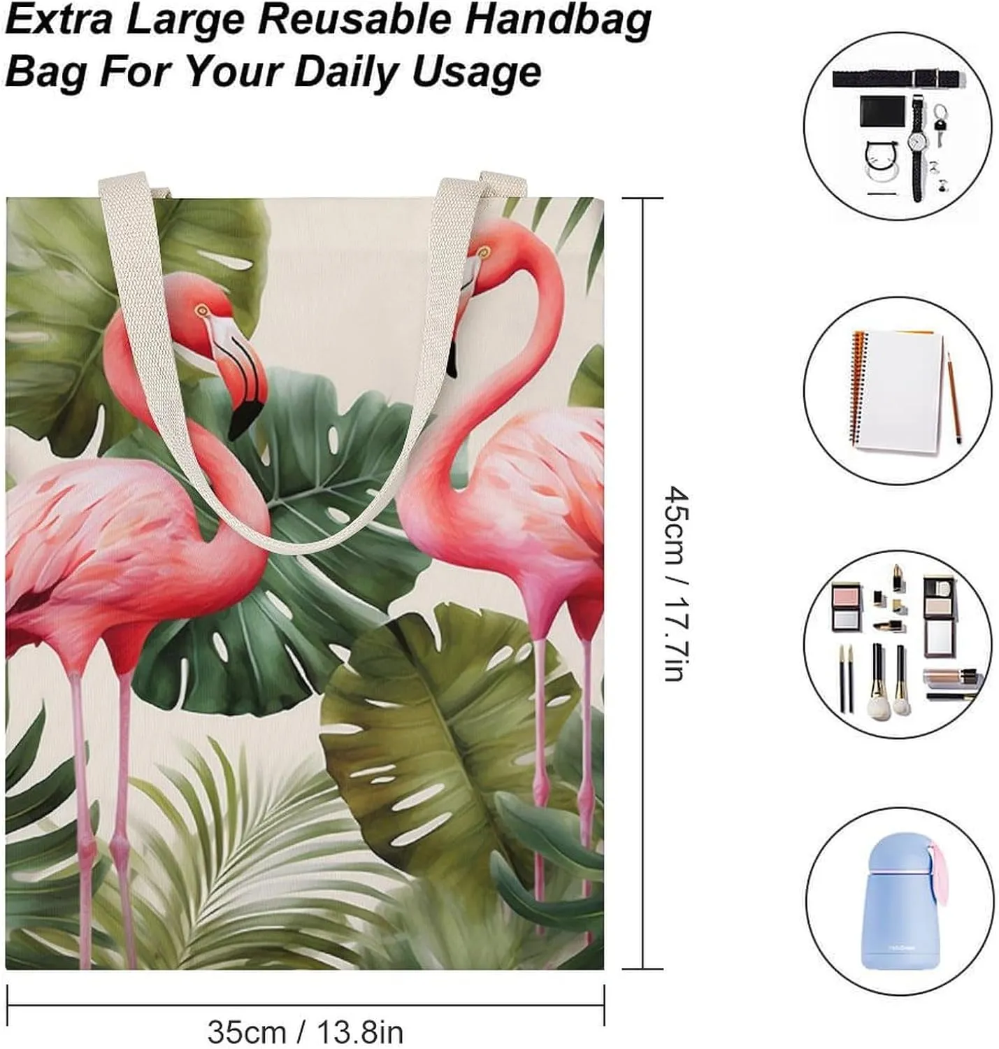 Tote Bag Laptop Handbag Flamingo Palm Trees Leaf Grocery Bag Canvas Shoulder Bag Crossbody Bag for Travel