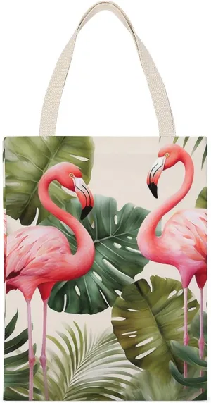 Tote Bag Laptop Handbag Flamingo Palm Trees Leaf Grocery Bag Canvas Shoulder Bag Crossbody Bag for Travel