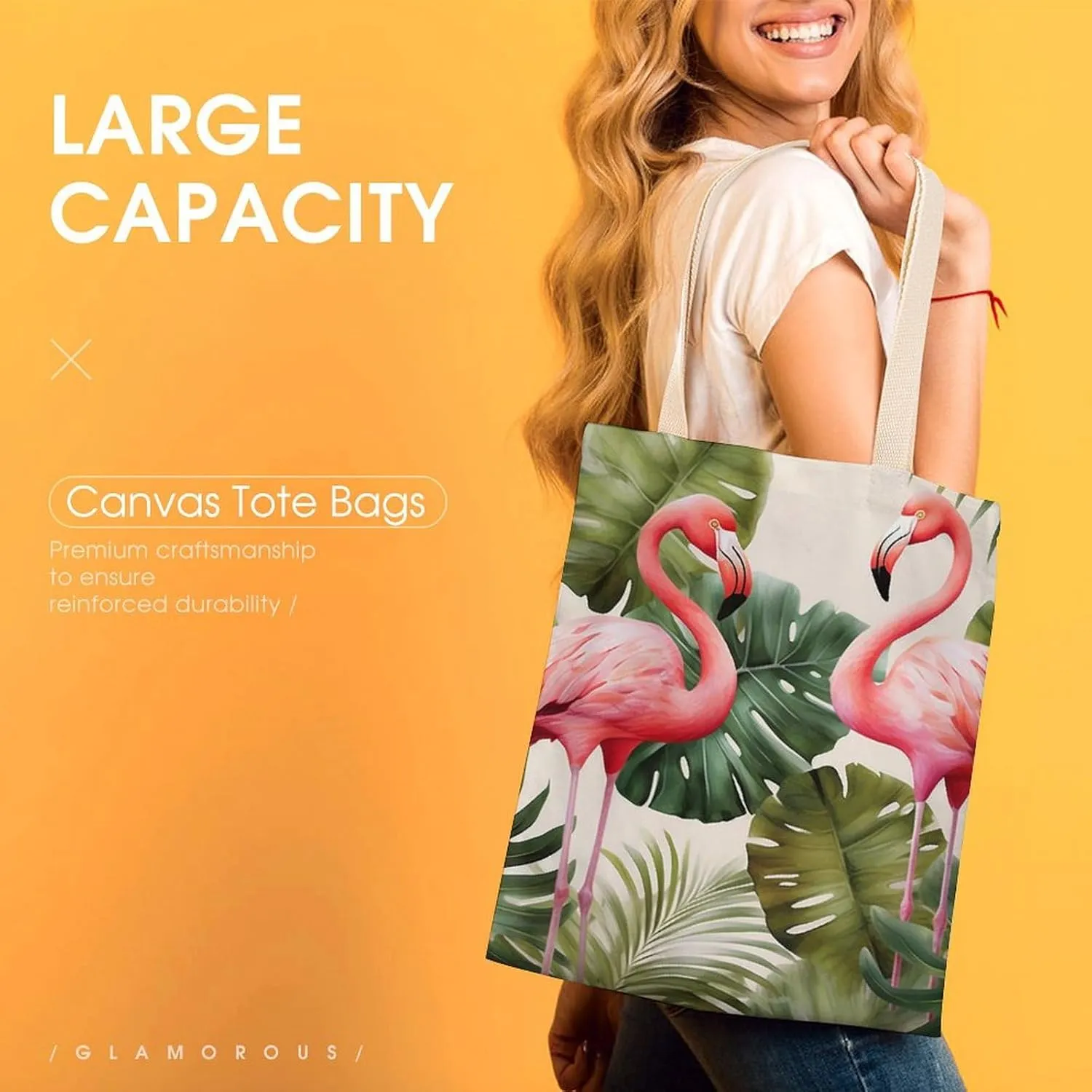 Tote Bag Laptop Handbag Flamingo Palm Trees Leaf Grocery Bag Canvas Shoulder Bag Crossbody Bag for Travel