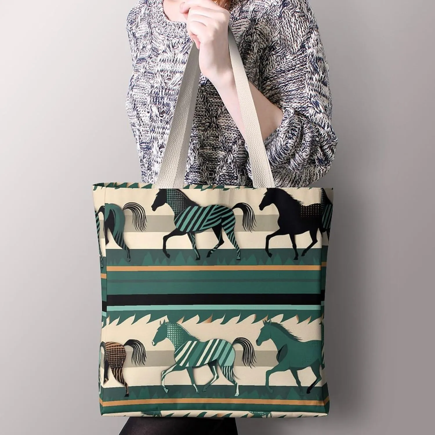 Tote Bag Laptop Handbag Gray Animals Grocery Bag Canvas Shoulder Bag Crossbody Bag for Travel
