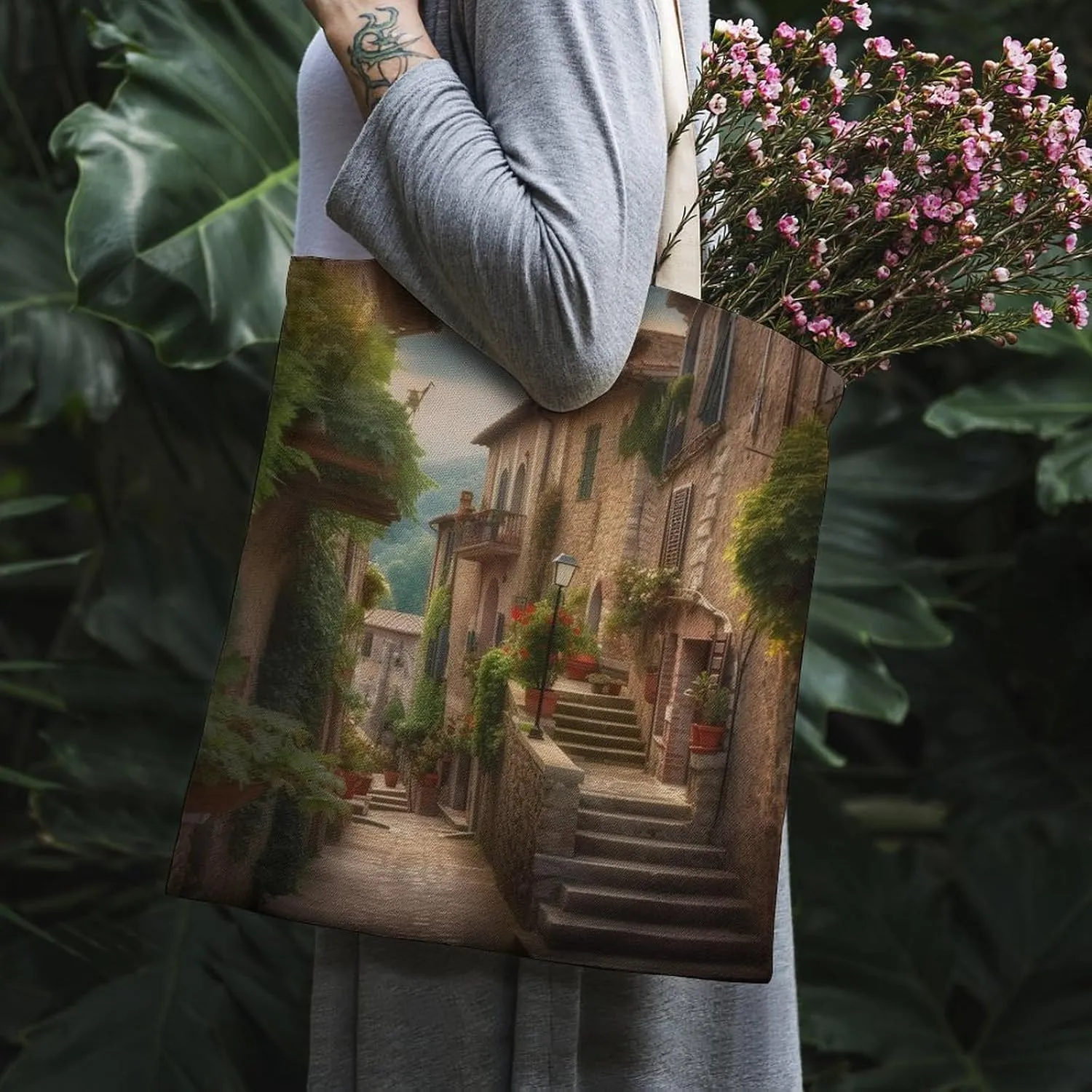 Tote Bag Laptop Handbag Gray Animals Grocery Bag Canvas Shoulder Bag Crossbody Bag for Travel