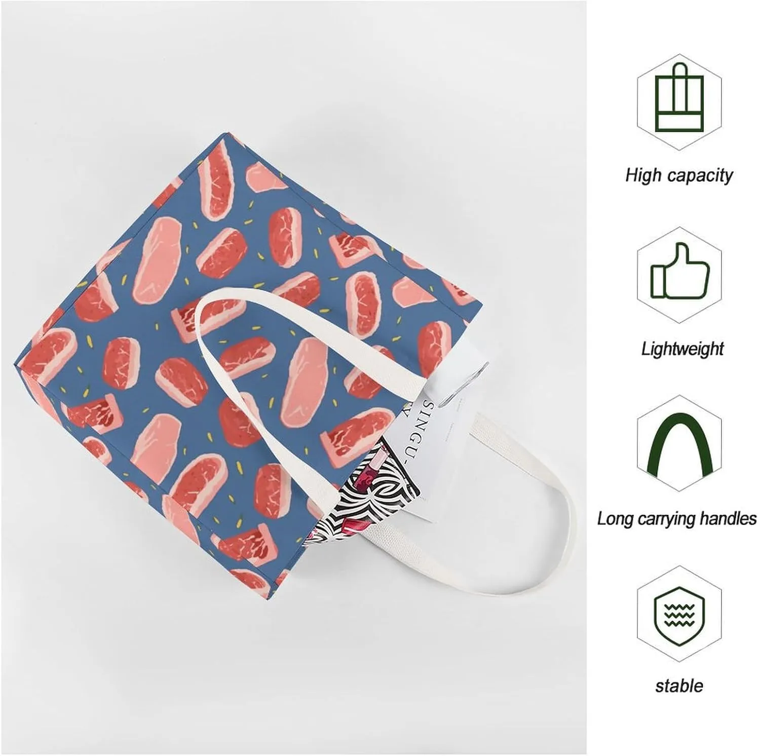Tote Bag Laptop Handbag Meat Slices Pattern Grocery Bag Canvas Shoulder Bag Crossbody Bag for Travel
