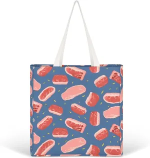 Tote Bag Laptop Handbag Meat Slices Pattern Grocery Bag Canvas Shoulder Bag Crossbody Bag for Travel