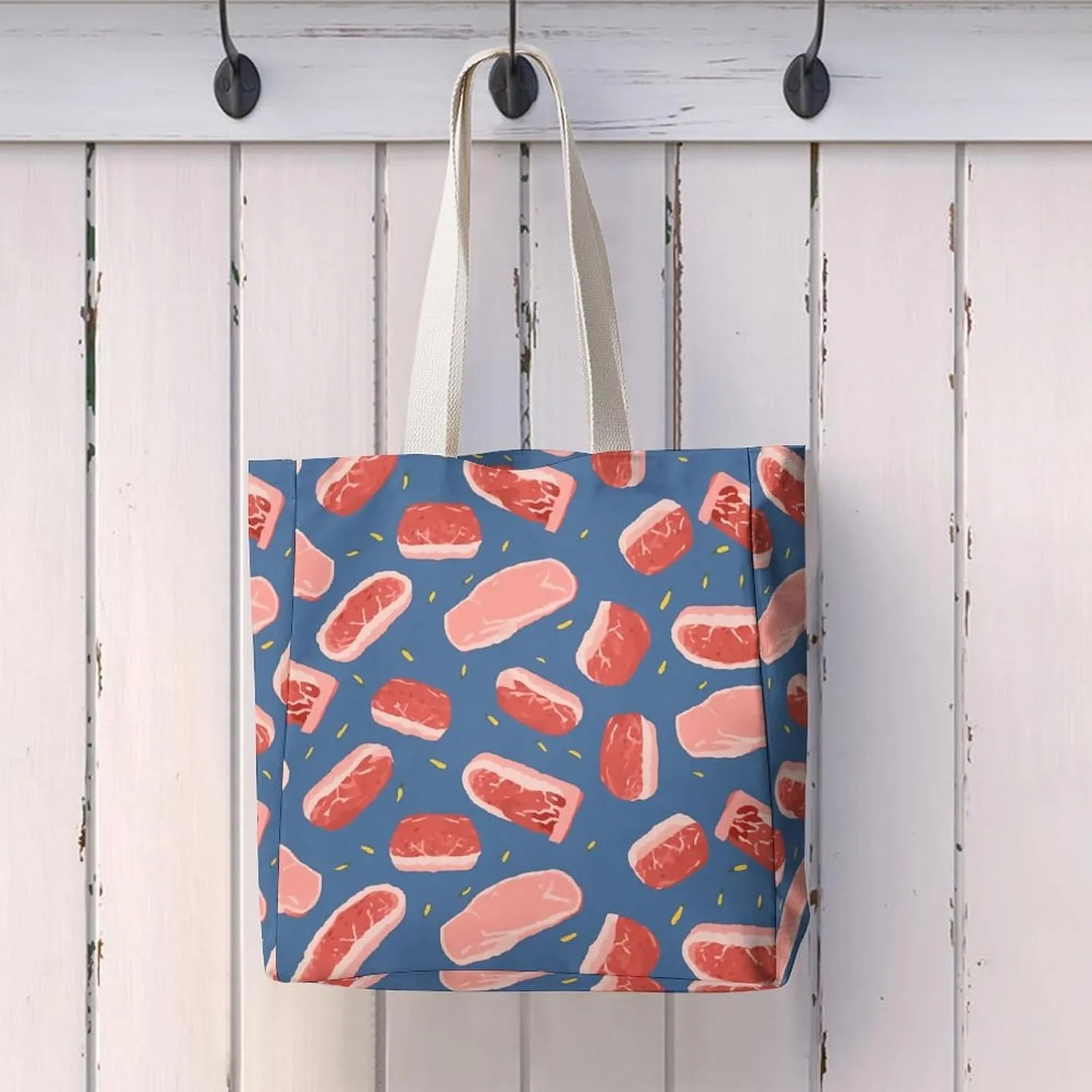 Tote Bag Laptop Handbag Meat Slices Pattern Grocery Bag Canvas Shoulder Bag Crossbody Bag for Travel