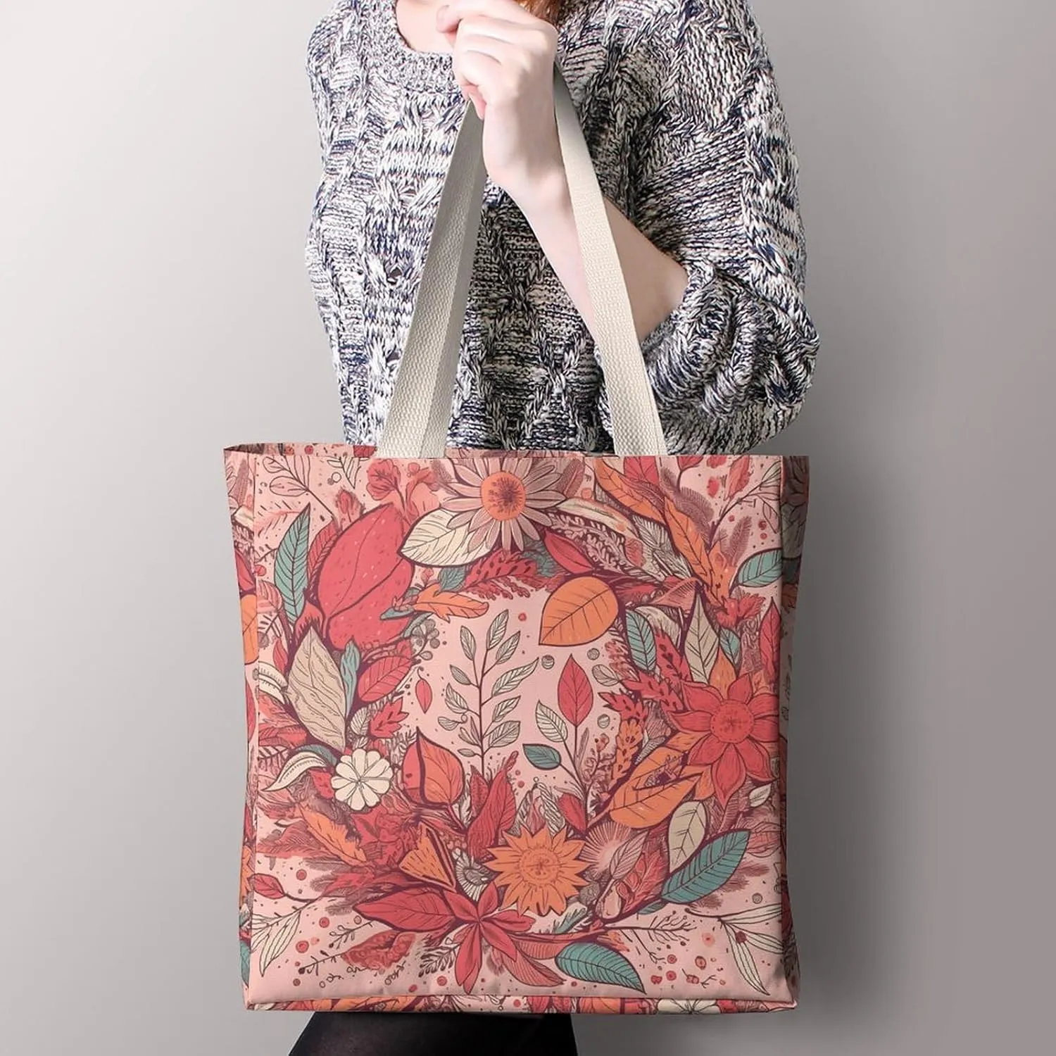 Tote Bag Laptop Handbag Orange Background with Horse Head Grocery Bag Canvas Shoulder Bag Crossbody Bag for Travel