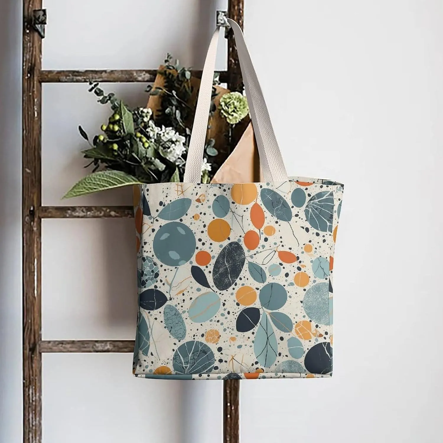 Tote Bag Laptop Handbag Orange Background with Horse Head Grocery Bag Canvas Shoulder Bag Crossbody Bag for Travel