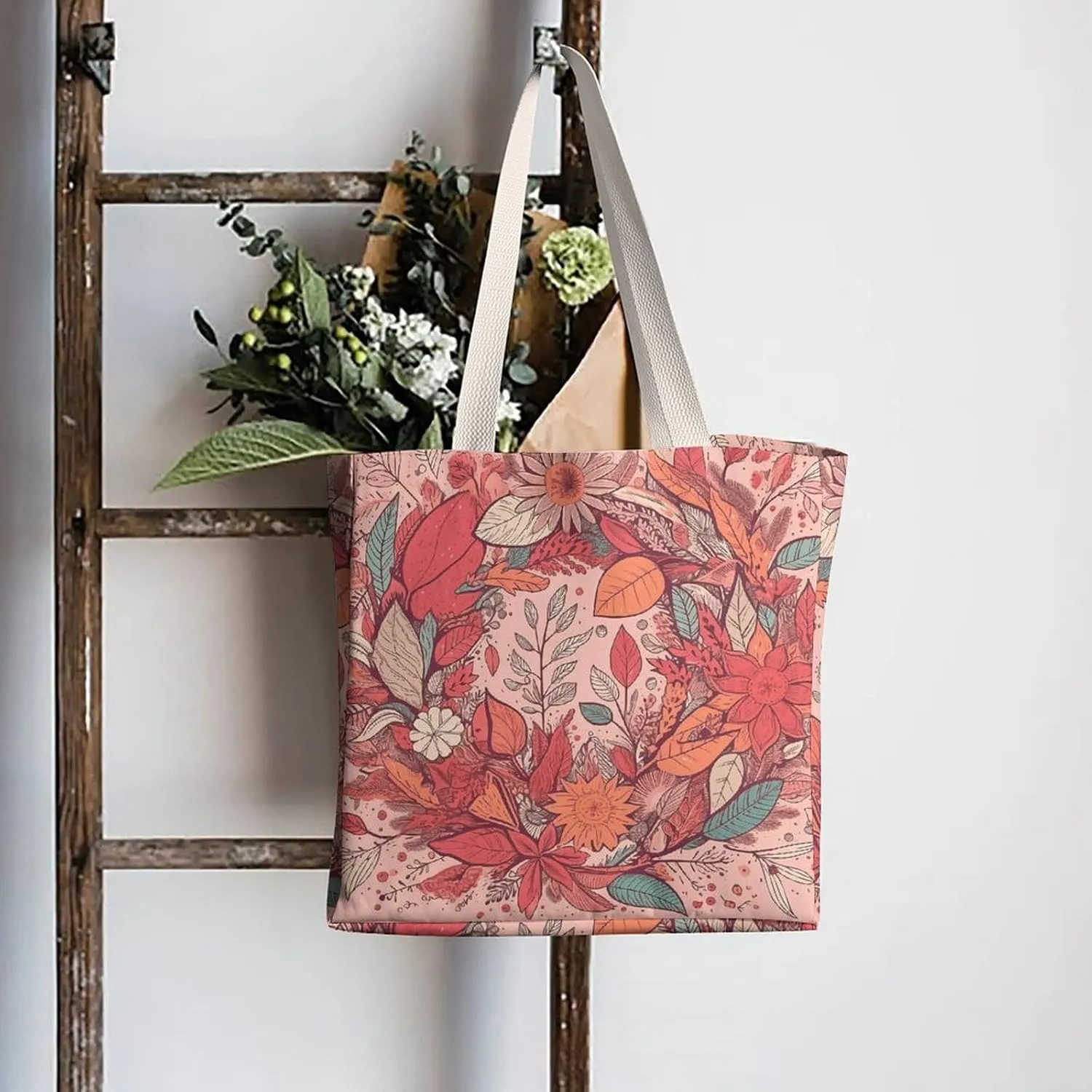 Tote Bag Laptop Handbag Orange Background with Horse Head Grocery Bag Canvas Shoulder Bag Crossbody Bag for Travel