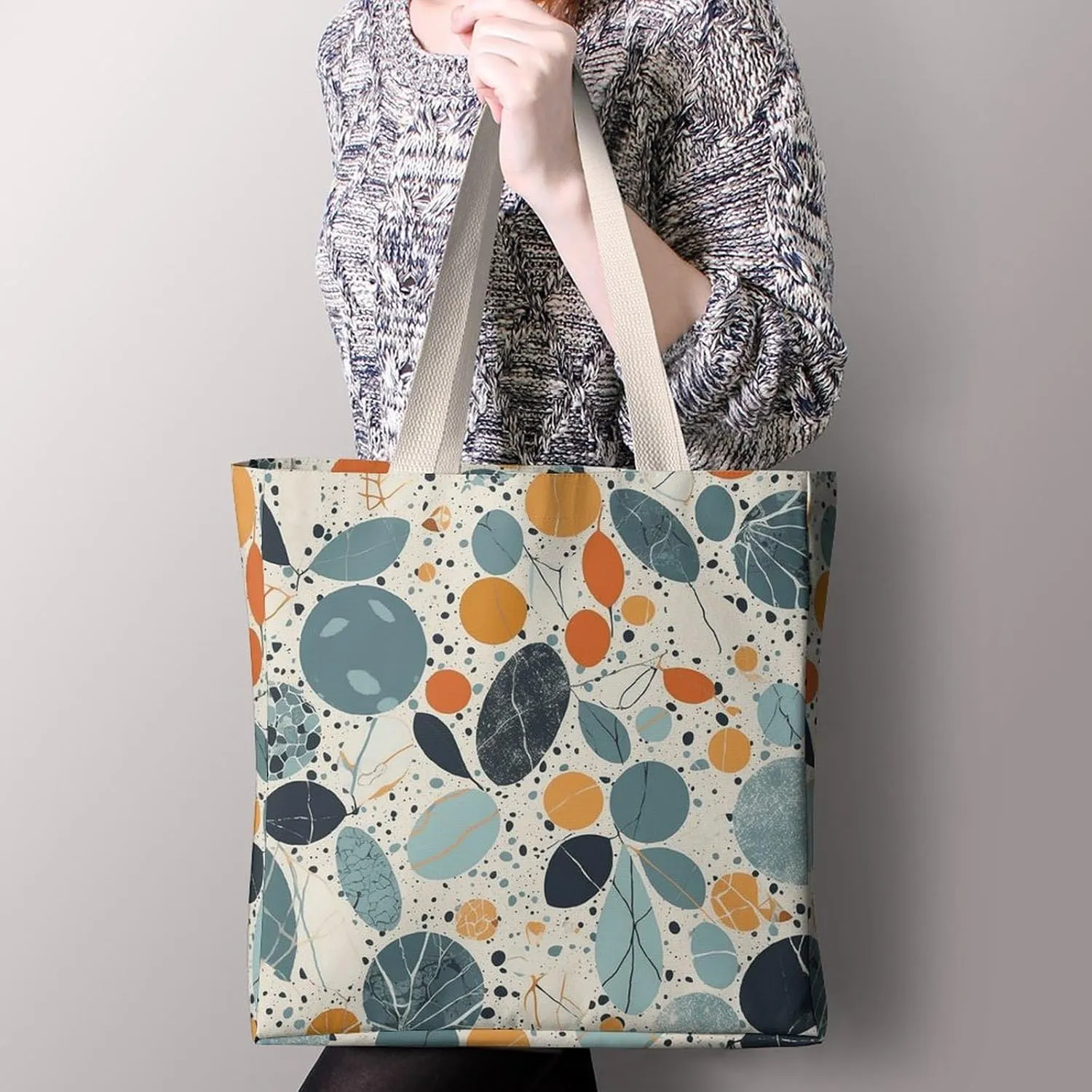 Tote Bag Laptop Handbag Orange Background with Horse Head Grocery Bag Canvas Shoulder Bag Crossbody Bag for Travel