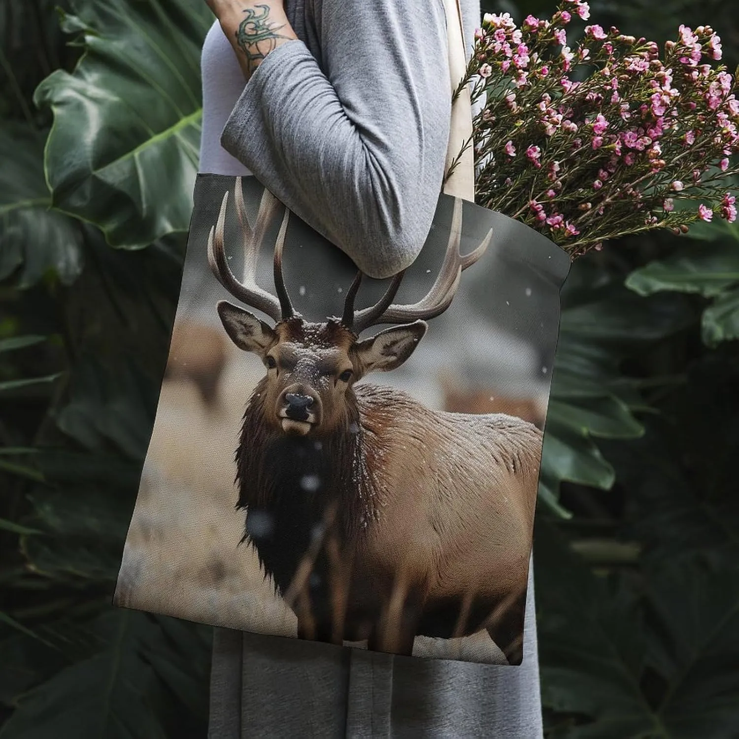 Tote Bag Laptop Handbag Wild Elk Grocery Bag Canvas Shoulder Bag Crossbody Bag for Travel