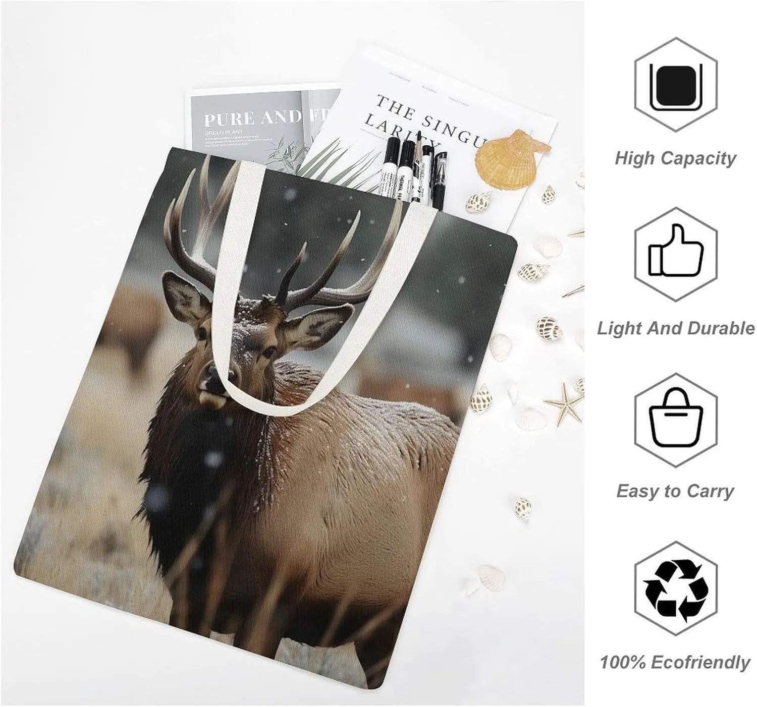 Tote Bag Laptop Handbag Wild Elk Grocery Bag Canvas Shoulder Bag Crossbody Bag for Travel