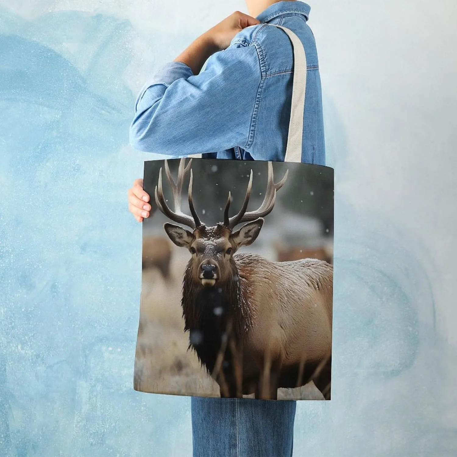 Tote Bag Laptop Handbag Wild Elk Grocery Bag Canvas Shoulder Bag Crossbody Bag for Travel