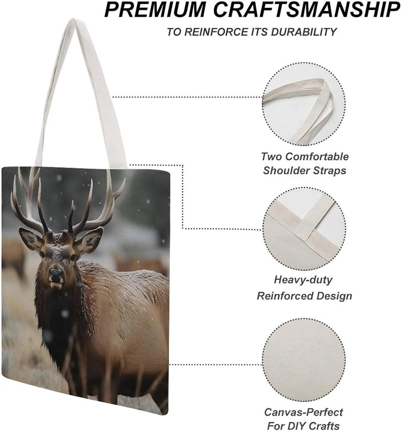 Tote Bag Laptop Handbag Wild Elk Grocery Bag Canvas Shoulder Bag Crossbody Bag for Travel