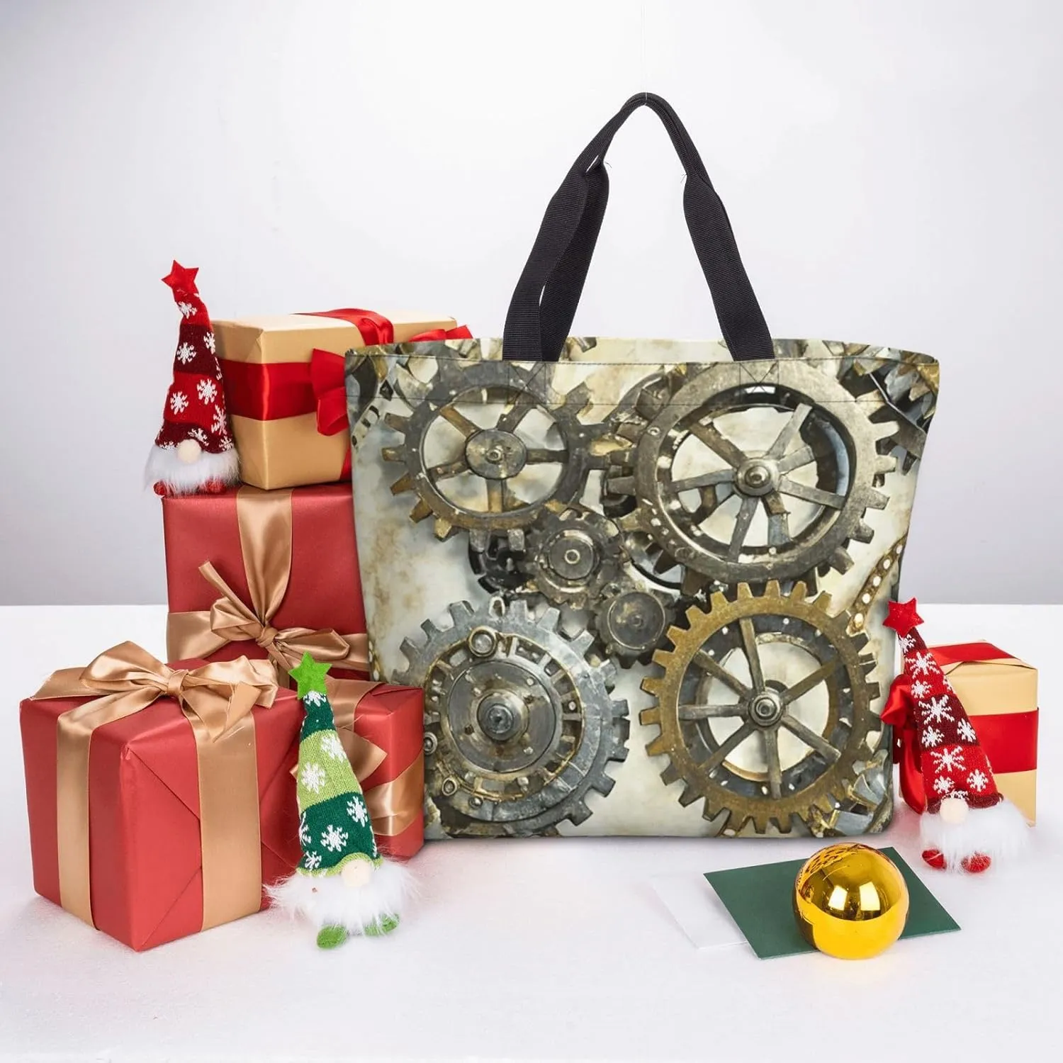 Tote Bag Large Capacity Grocery Bag With Zipper Teal Grey and White Floral Shopping Bag Shoulder Bag for Women