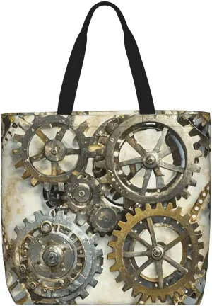 Tote Bag Large Capacity Grocery Bag With Zipper Teal Grey and White Floral Shopping Bag Shoulder Bag for Women