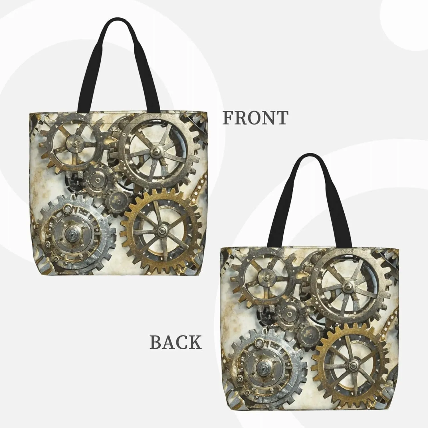 Tote Bag Large Capacity Grocery Bag With Zipper Teal Grey and White Floral Shopping Bag Shoulder Bag for Women