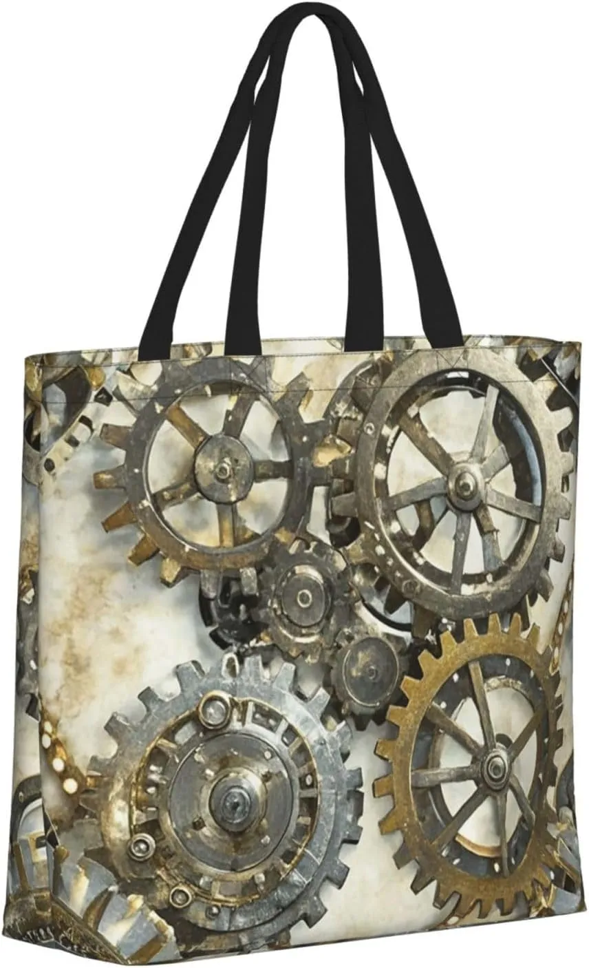 Tote Bag Large Capacity Grocery Bag With Zipper Teal Grey and White Floral Shopping Bag Shoulder Bag for Women