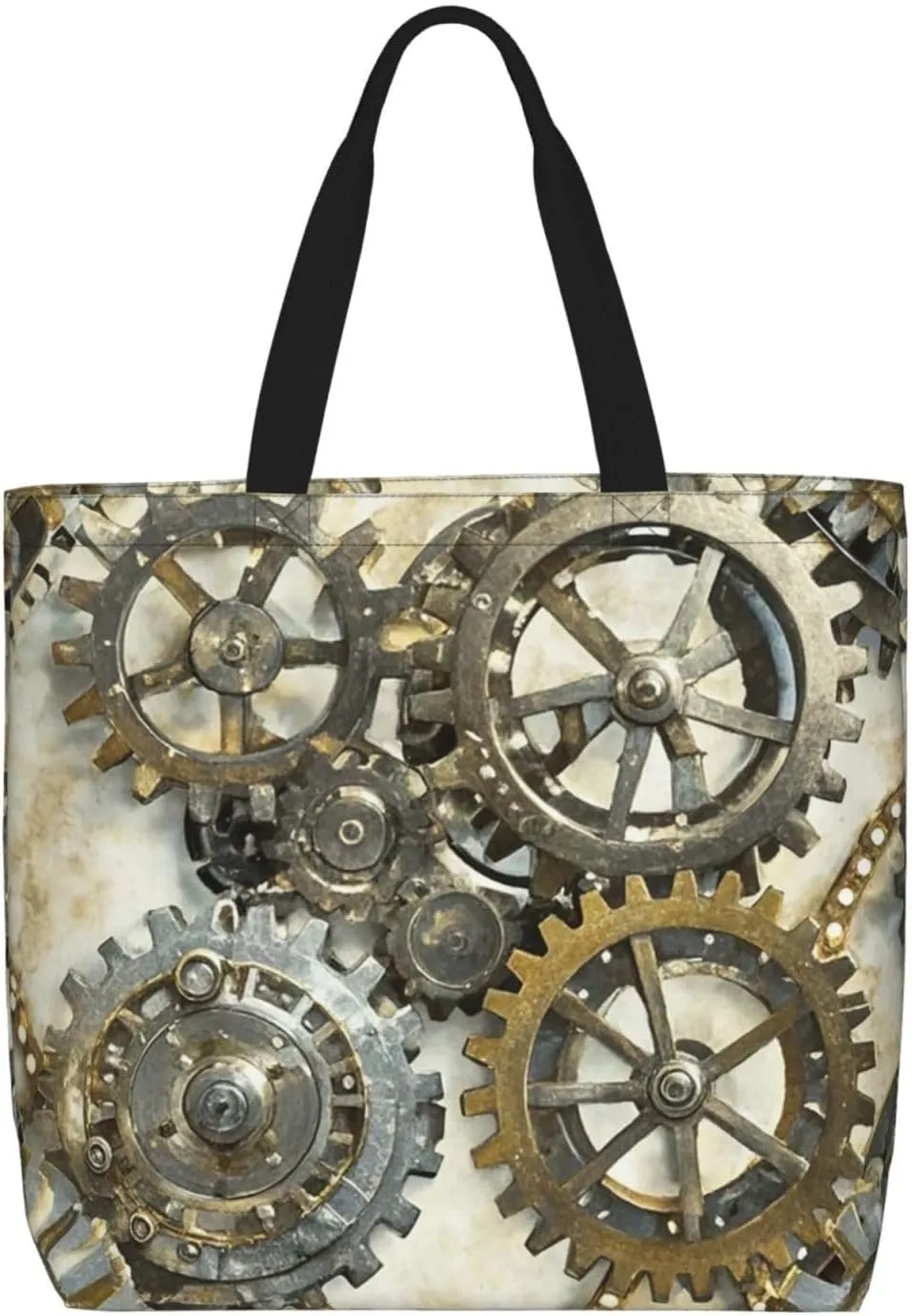 Tote Bag Large Capacity Grocery Bag With Zipper Teal Grey and White Floral Shopping Bag Shoulder Bag for Women