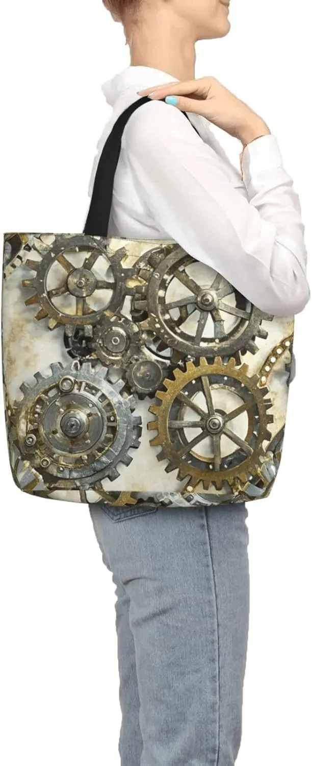 Tote Bag Large Capacity Grocery Bag With Zipper Teal Grey and White Floral Shopping Bag Shoulder Bag for Women